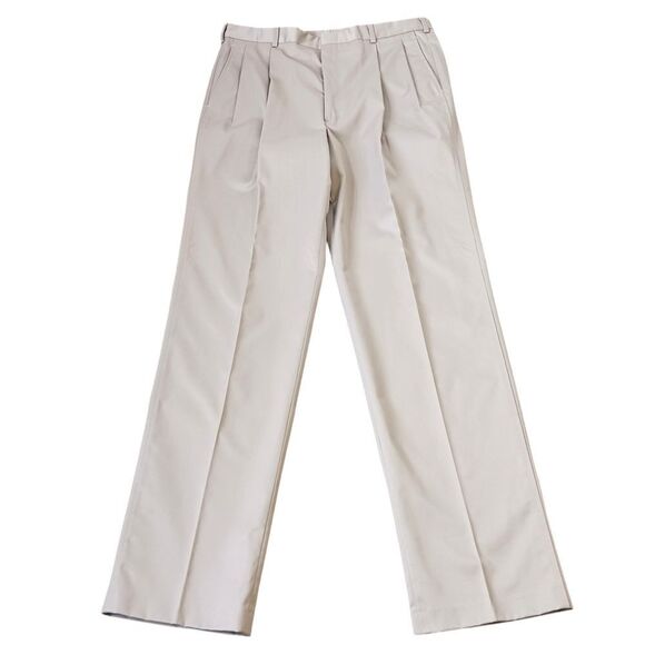 LANDS' END Chino Pants Tailored Dress Trouser Pleated Wide Leg Kahki 38x37 38 L - Picture 2 of 13